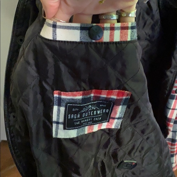 Saga Outerwear plaid coat with grey hood - Picture 7 of 9